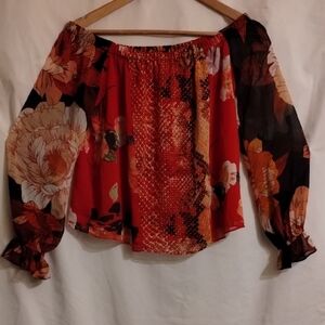 Guess Red Floral Off-Shoulder Blouse